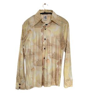 Vintage 70s Kennington Gold Angels‎ Heaven Long Sleeve Button Shirt Sz Small